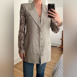 Vintage Blazer with Lace Sleeve and Rhinestone Buttons